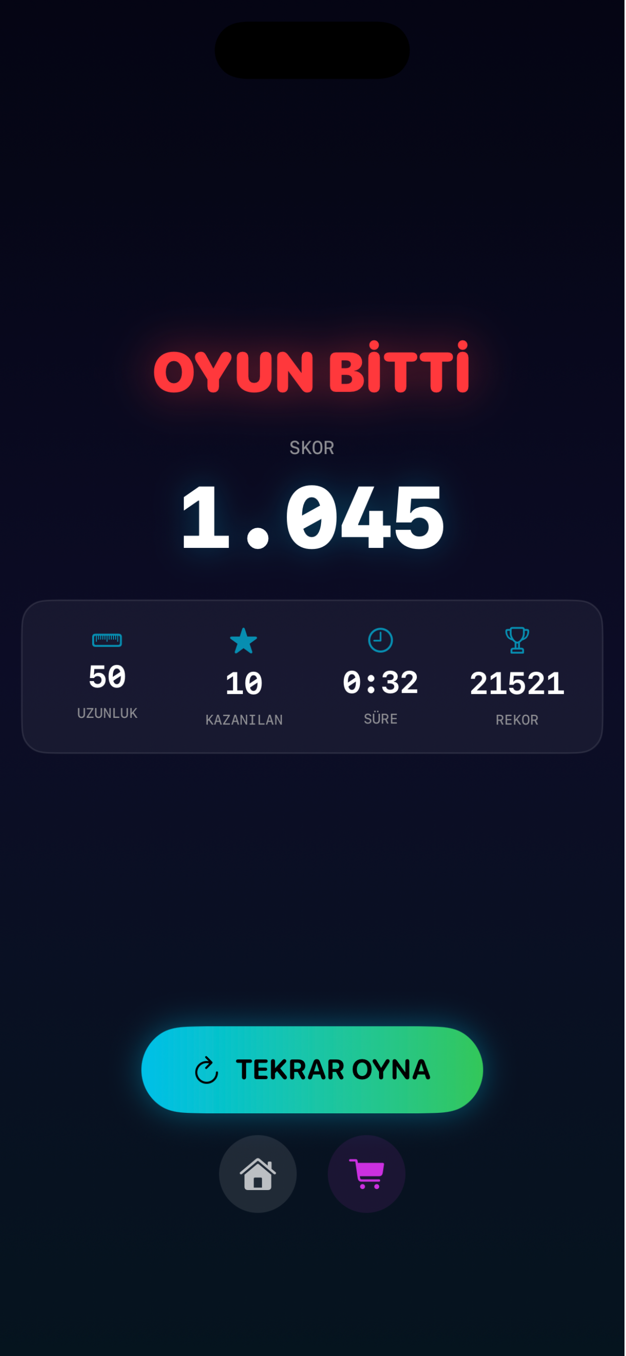 Snakeoi oyun bitti ekrani