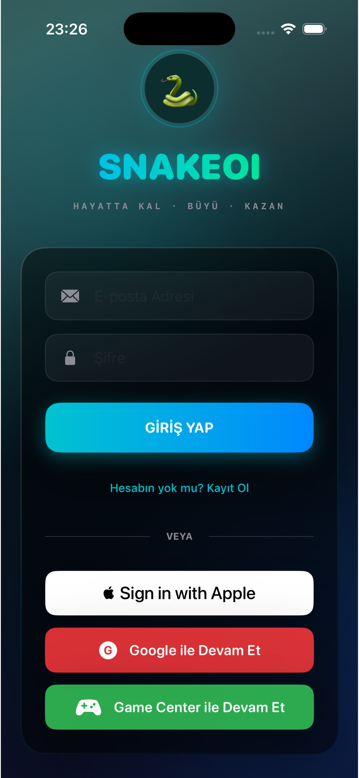 Snakeoi login ekrani