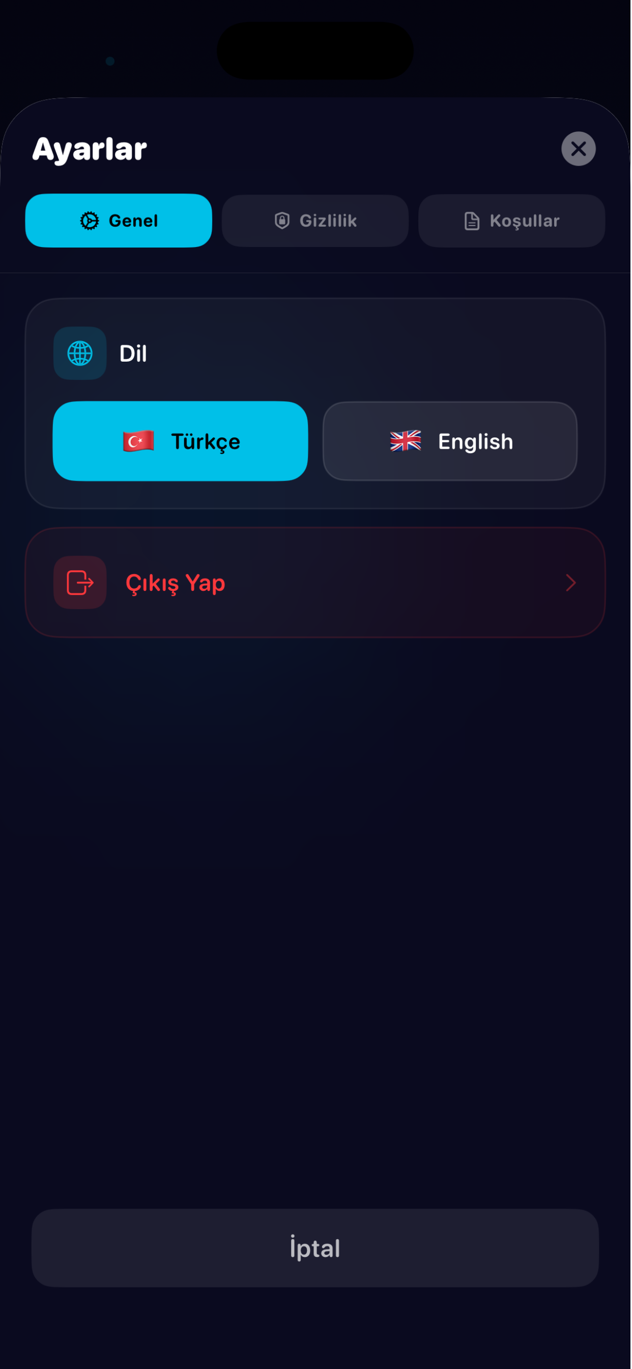 Snakeoi ayarlar ekrani